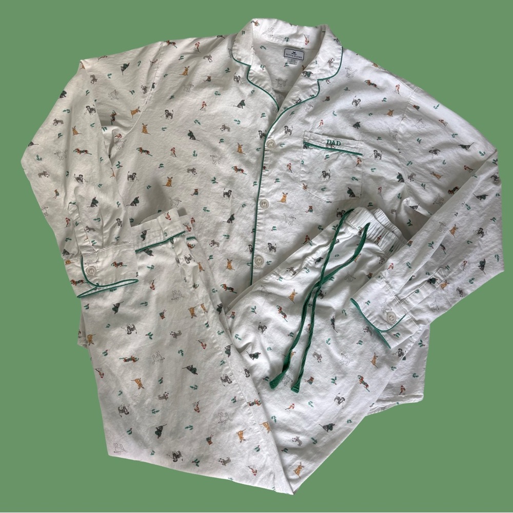 Petite Plume Pajama Set Mistletoe Dogs Dad Monogram Cotton Xmas Flannel